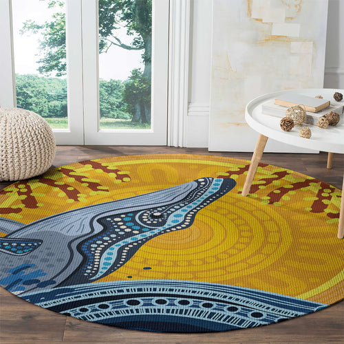 Whale In The Ocean Aboriginal Dot Art Round Carpet No2