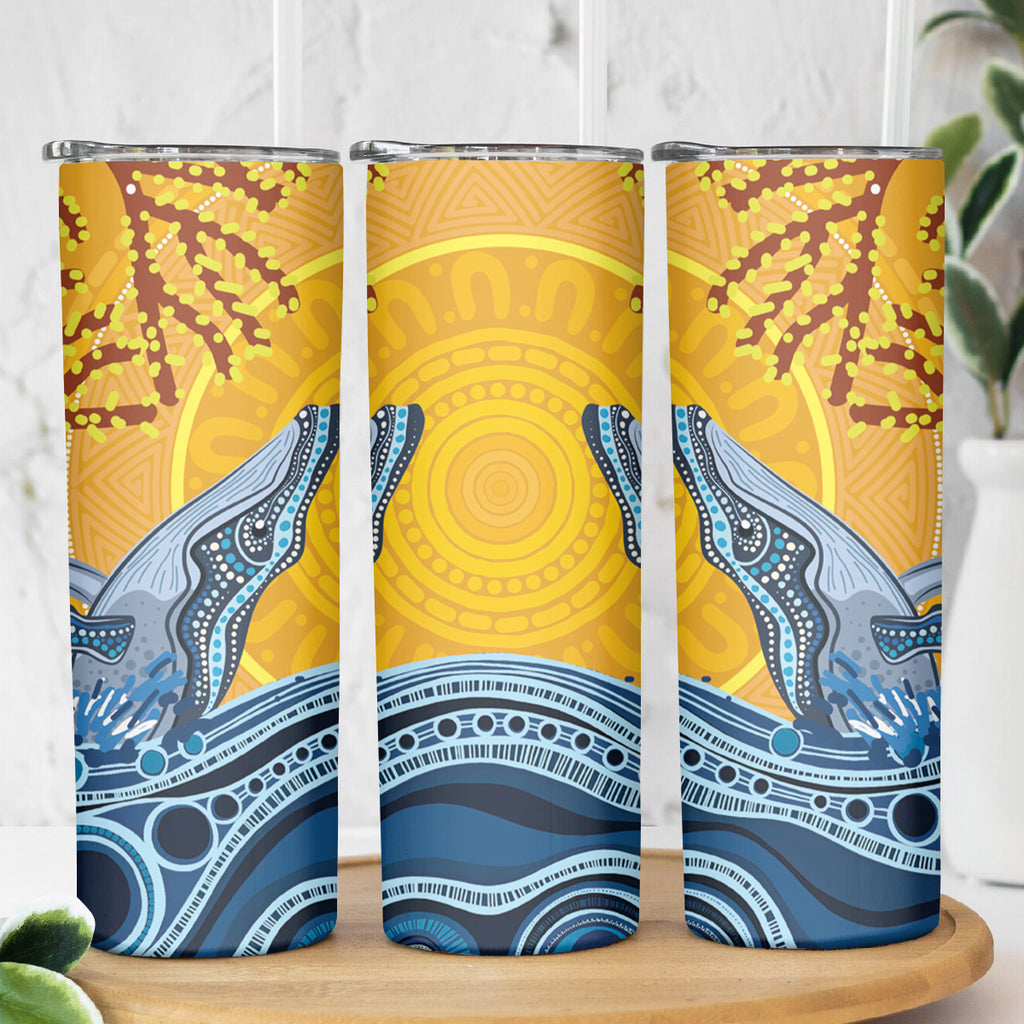 Whale In The Ocean Aboriginal Dot Art Skinny Tumbler No2