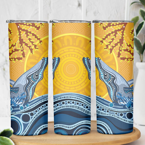 Whale In The Ocean Aboriginal Dot Art Skinny Tumbler No2