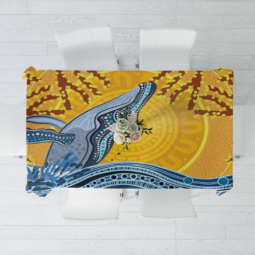 Whale In The Ocean Aboriginal Dot Art Tablecloth No2