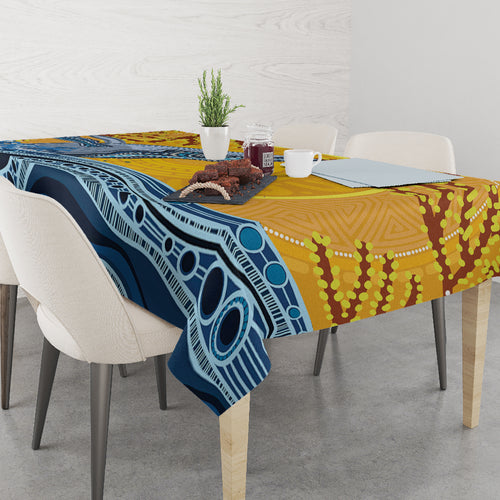 Whale In The Ocean Aboriginal Dot Art Tablecloth No2