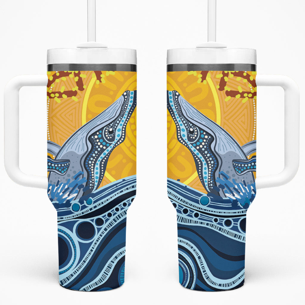 Whale In The Ocean Aboriginal Dot Art Tumbler With Handle No2