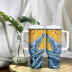 Whale In The Ocean Aboriginal Dot Art Tumbler With Handle No2