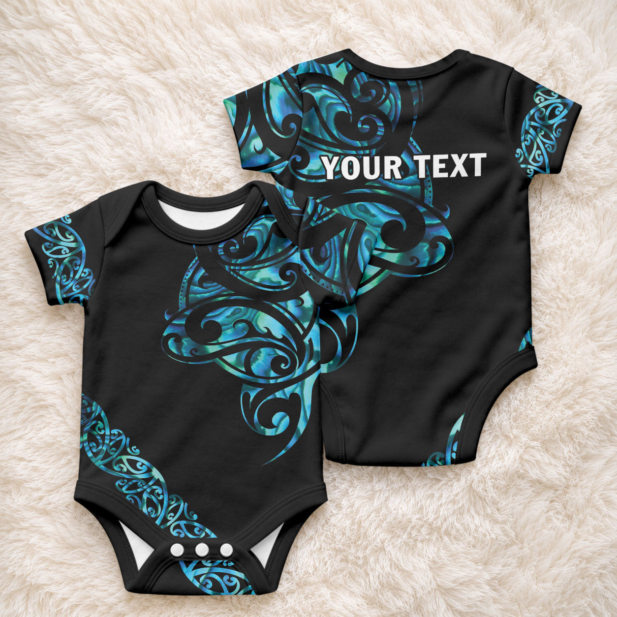 All Black Maori Tribal Tattoo Personalised Baby Onesie Polynesian Style