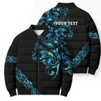 All Black Maori Tribal Tattoo Personalised Bomber Puffer Jacket Polynesian Style - Aussie Hoodie