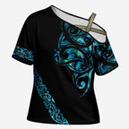 All Black Maori Tribal Tattoo Personalised Cross Shoulder Shirt Polynesian Style - Aussie Hoodie