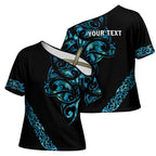 All Black Maori Tribal Tattoo Personalised Cross Shoulder Shirt Polynesian Style - Aussie Hoodie