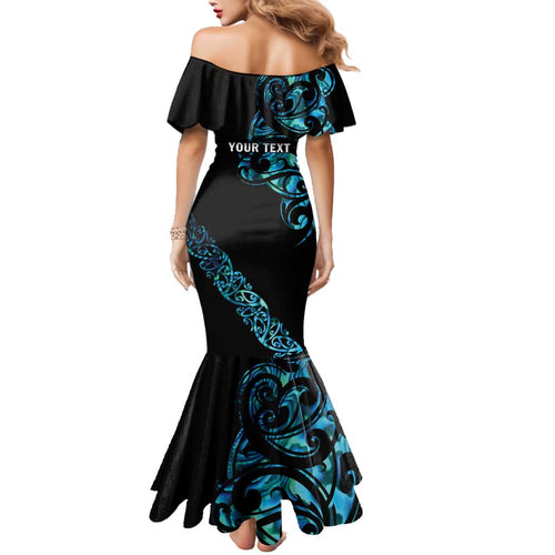 All Black Maori Tribal Tattoo Personalised Family Matching Mermaid Dress and Hawaiian Shirt Polynesian Style
