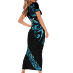 All Black Maori Tribal Tattoo Personalised Family Matching Short Sleeve Bodycon Dress and Hawaiian Shirt Polynesian Style