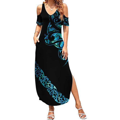 All Black Maori Tribal Tattoo Personalised Family Matching Summer Maxi Dress and Hawaiian Shirt Polynesian Style