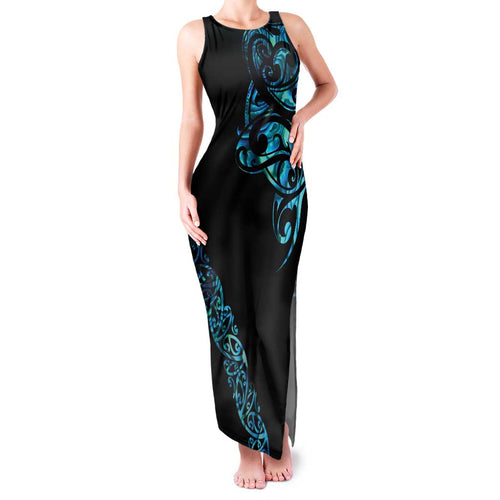 All Black Maori Tribal Tattoo Personalised Family Matching Tank Maxi Dress and Hawaiian Shirt Polynesian Style