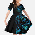 All Black Maori Tribal Tattoo Personalised Kid Short Sleeve Dress Polynesian Style