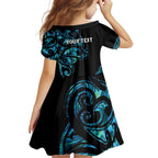 All Black Maori Tribal Tattoo Personalised Kid Short Sleeve Dress Polynesian Style