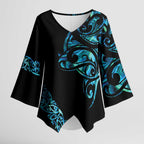All Black Maori Tribal Tattoo Personalised Kimono Sleeve Blouse Polynesian Style - Aussie Hoodie
