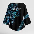 All Black Maori Tribal Tattoo Personalised Kimono Sleeve Blouse Polynesian Style - Aussie Hoodie