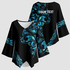All Black Maori Tribal Tattoo Personalised Kimono Sleeve Blouse Polynesian Style - Aussie Hoodie