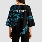 All Black Maori Tribal Tattoo Personalised Kimono Sleeve Blouse Polynesian Style - Aussie Hoodie