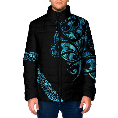 All Black Maori Tribal Tattoo Personalised Padded Jacket Polynesian Style - Aussie Hoodie