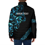 All Black Maori Tribal Tattoo Personalised Padded Jacket Polynesian Style - Aussie Hoodie
