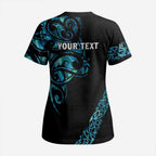All Black Maori Tribal Tattoo Personalised Scrub Top Polynesian Style - Aussie Hoodie