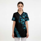 All Black Maori Tribal Tattoo Personalised Scrub Top Polynesian Style - Aussie Hoodie