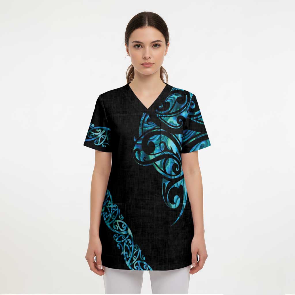 All Black Maori Tribal Tattoo Personalised Scrub Top Polynesian Style - Aussie Hoodie