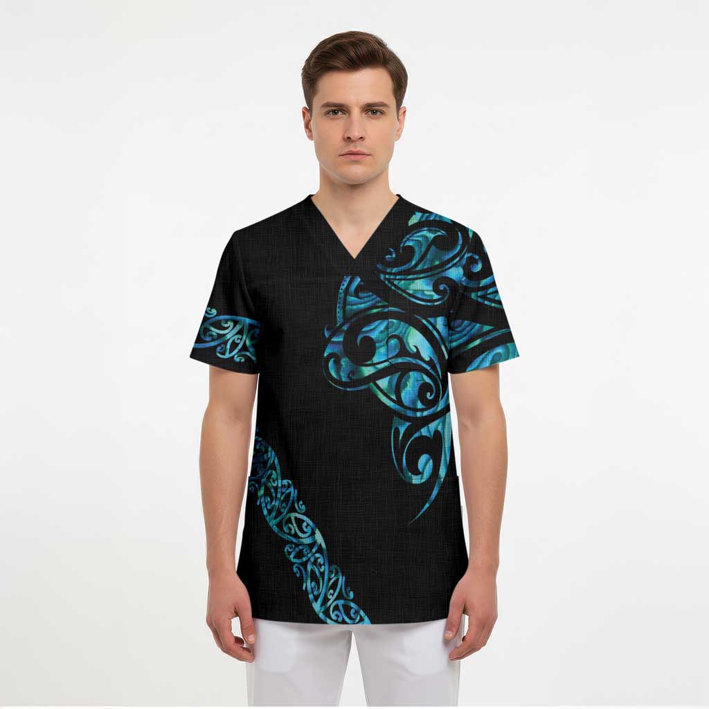 All Black Maori Tribal Tattoo Personalised Scrub Top Polynesian Style - Aussie Hoodie