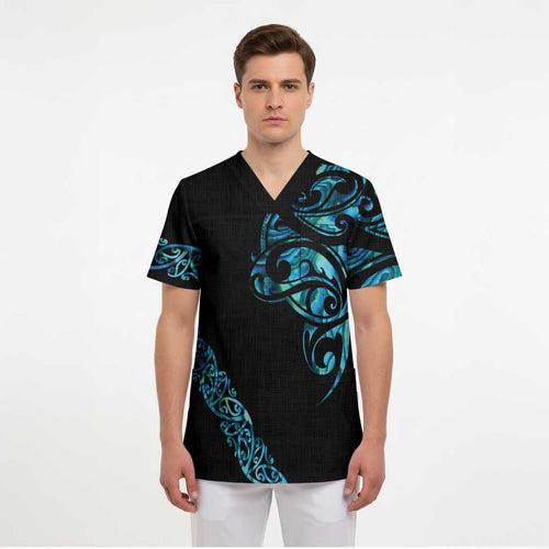 All Black Maori Tribal Tattoo Personalised Scrub Top Polynesian Style - Aussie Hoodie