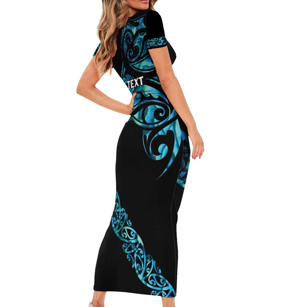 All Black Maori Tribal Tattoo Personalised Short Sleeve Bodycon Dress Polynesian Style