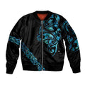 All Black Maori Tribal Tattoo Personalised Sleeve Zip Bomber Jacket Polynesian Style