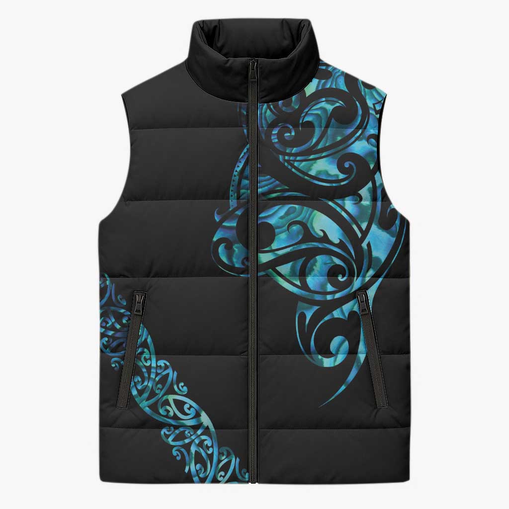 All Black Maori Tribal Tattoo Personalised Sleeveless Puffer Jacket Polynesian Style - Aussie Hoodie