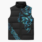 All Black Maori Tribal Tattoo Personalised Sleeveless Puffer Jacket Polynesian Style - Aussie Hoodie