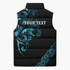 All Black Maori Tribal Tattoo Personalised Sleeveless Puffer Jacket Polynesian Style - Aussie Hoodie