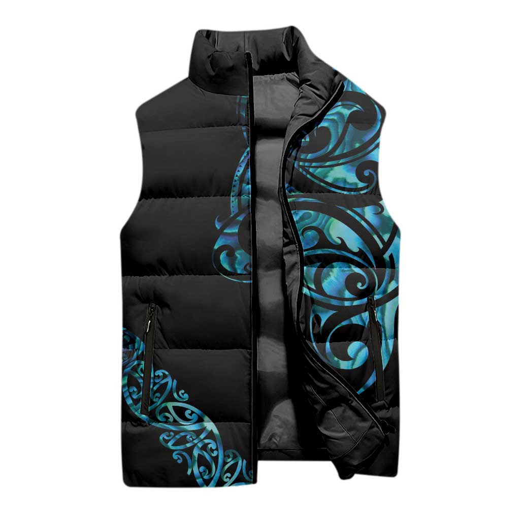 All Black Maori Tribal Tattoo Personalised Sleeveless Puffer Jacket Polynesian Style - Aussie Hoodie