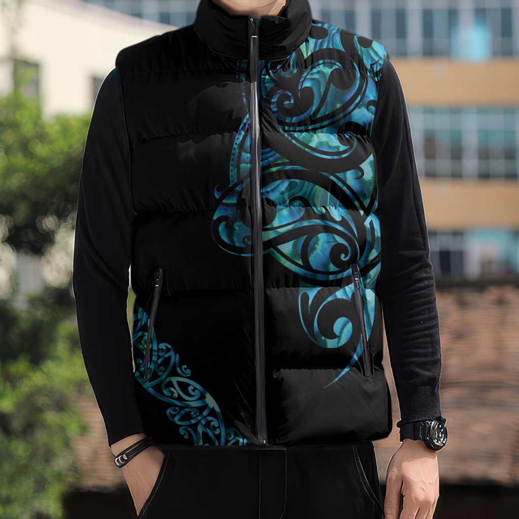 All Black Maori Tribal Tattoo Personalised Sleeveless Puffer Jacket Polynesian Style - Aussie Hoodie