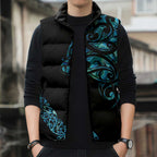 All Black Maori Tribal Tattoo Personalised Sleeveless Puffer Jacket Polynesian Style - Aussie Hoodie