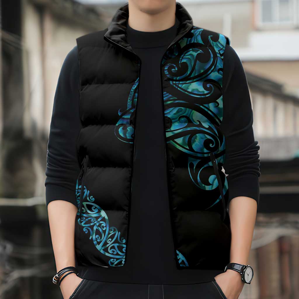 All Black Maori Tribal Tattoo Personalised Sleeveless Puffer Jacket Polynesian Style - Aussie Hoodie