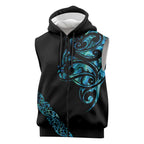 All Black Maori Tribal Tattoo Personalised Sleeveless Zip Hoodie Polynesian Style LT9