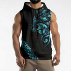 All Black Maori Tribal Tattoo Personalised Sleeveless Zip Hoodie Polynesian Style LT9