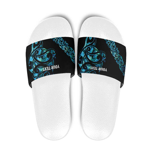 All Black Maori Tribal Tattoo Personalised Slide Sandals Polynesian Style - Aussie Hoodie