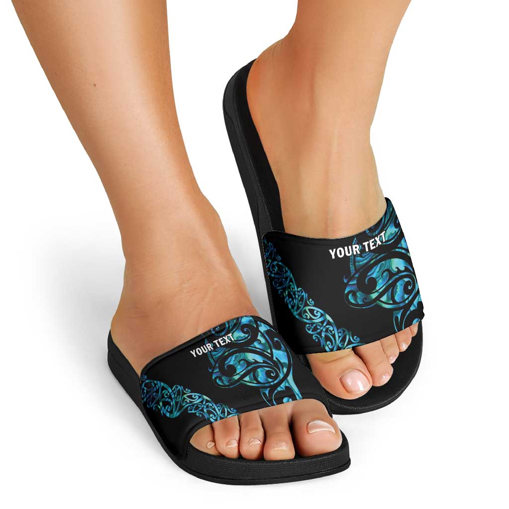All Black Maori Tribal Tattoo Personalised Slide Sandals Polynesian Style - Aussie Hoodie
