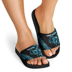 All Black Maori Tribal Tattoo Personalised Slide Sandals Polynesian Style - Aussie Hoodie