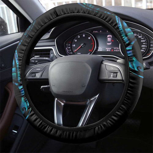 All Black Maori Tribal Tattoo Steering Wheel Cover Polynesian Style