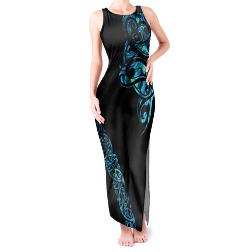 All Black Maori Tribal Tattoo Personalised Tank Maxi Dress Polynesian Style