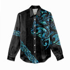 All Black Maori Tribal Tattoo Personalised Women Casual Shirt Polynesian Style