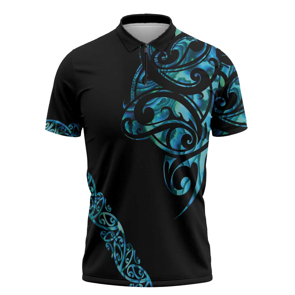 All Black Maori Tribal Tattoo Personalised Zipper Polo Shirt Polynesian Style - Aussie Hoodie