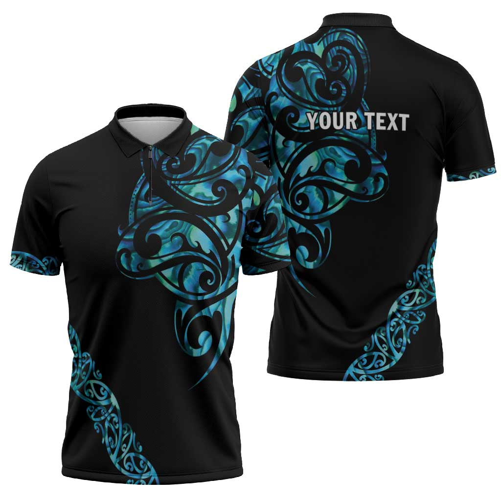All Black Maori Tribal Tattoo Personalised Zipper Polo Shirt Polynesian Style - Aussie Hoodie
