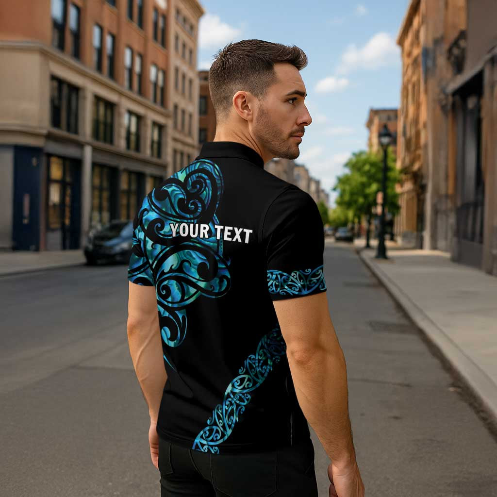 All Black Maori Tribal Tattoo Personalised Zipper Polo Shirt Polynesian Style - Aussie Hoodie
