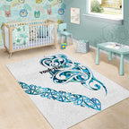 All White Maori Tribal Tattoo Personalised Area Rug Polynesian Style