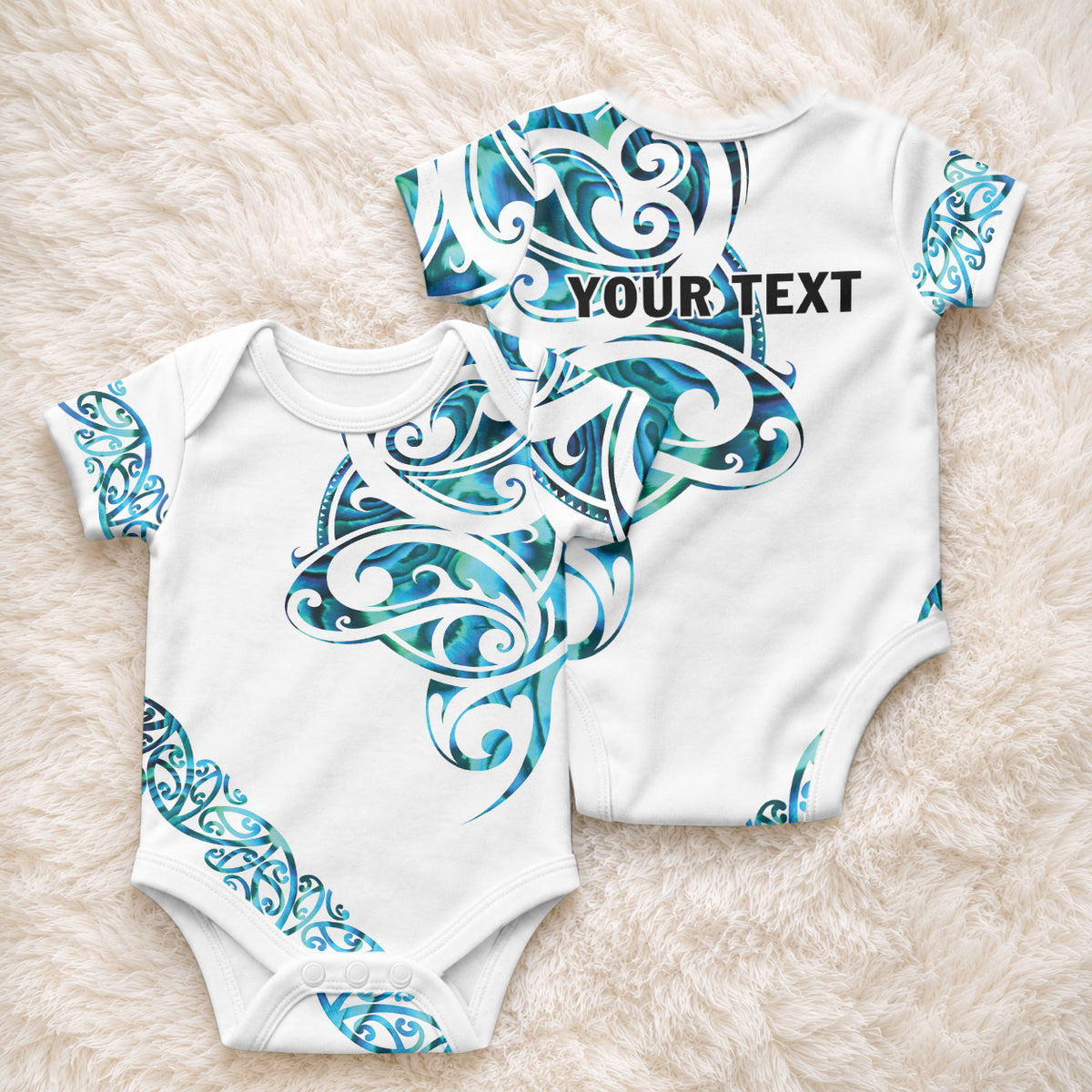 All White Maori Tribal Tattoo Personalised Baby Onesie Polynesian Style